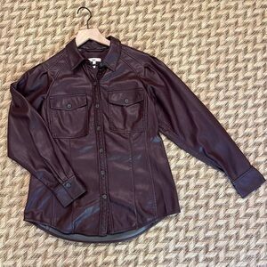 Rebecca Taylor Button Down Shirt - Women's Medium Red Brown - Faux Leather